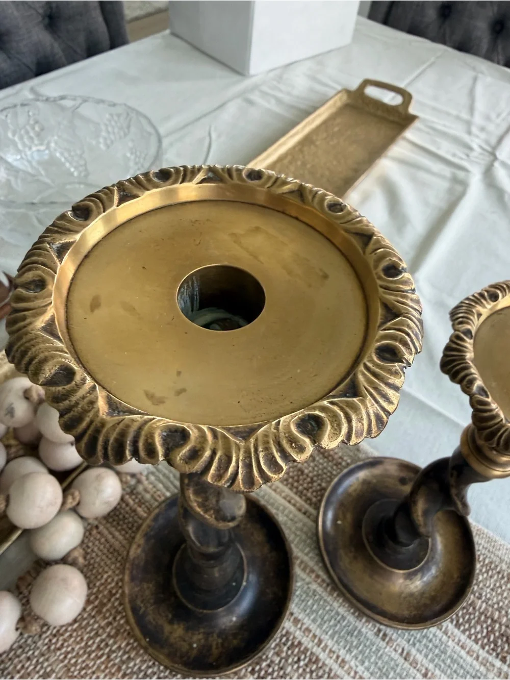 Antique-Style Brass Twist Candle Holders - Set of 2